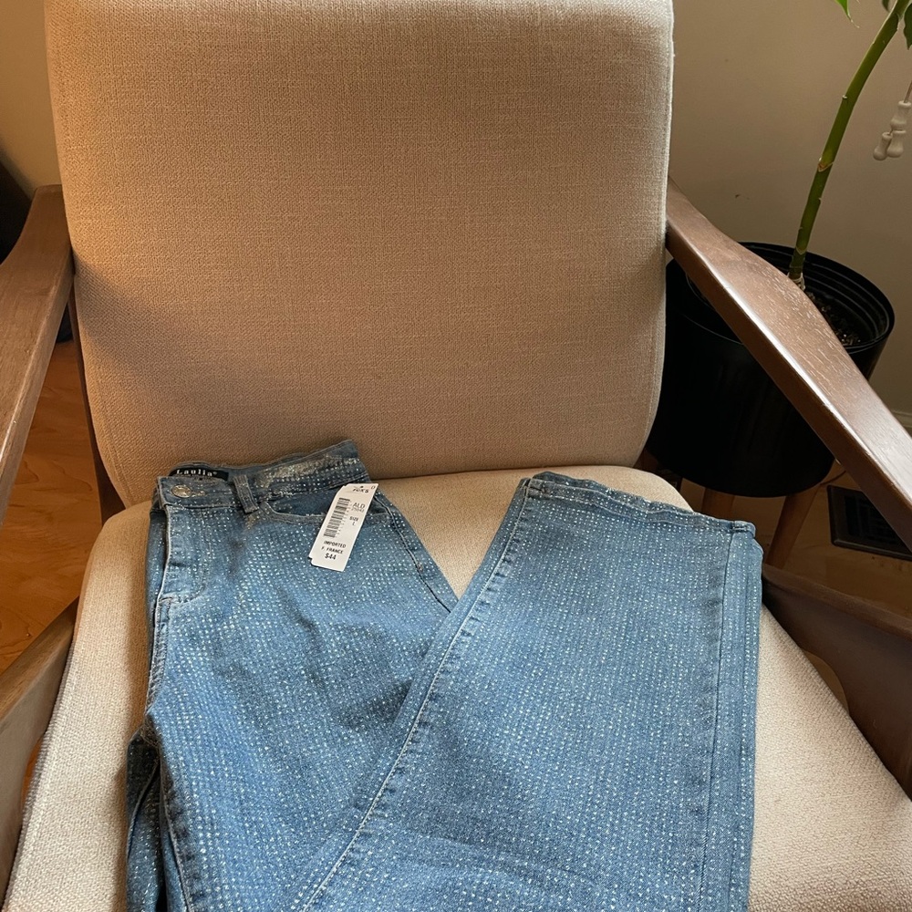 Woman’s high rise  Blue Jeans with silver sparkles